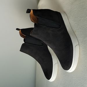 DV by Dolce Vita Black Suede Wedge Sneaker Boots with White Sole